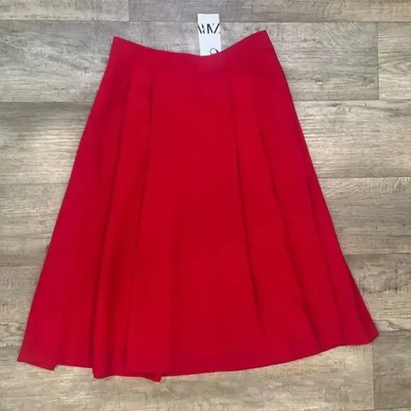 ZARA Blogger Fave Bright Red A-Line High Waist Midi Skirt NWT - Picture 14 of 16